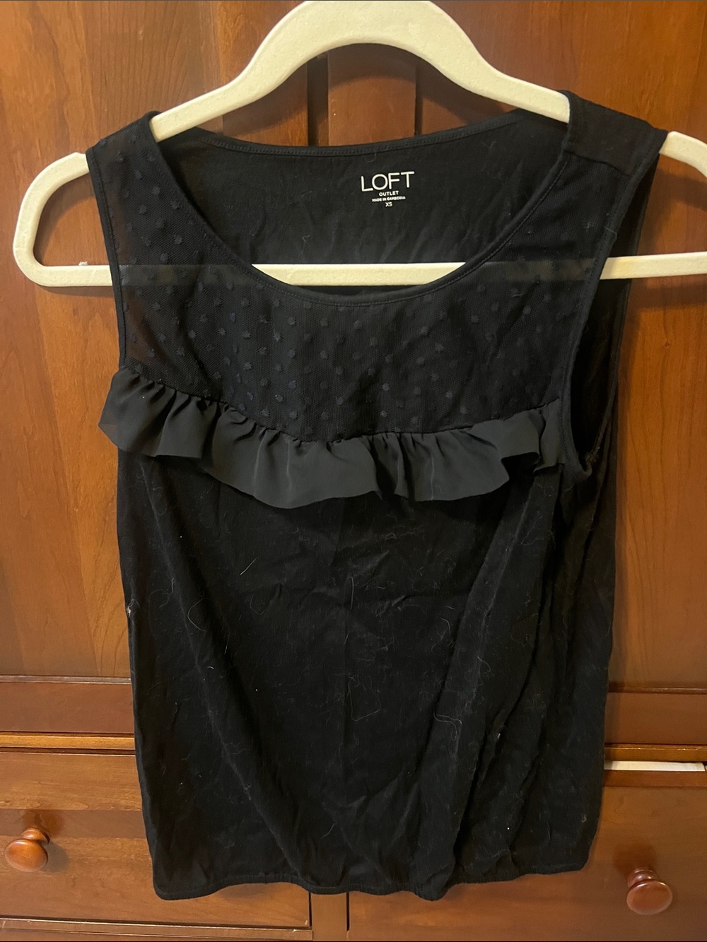 LOFT Black Sleeveless Ruffle Detail Shell